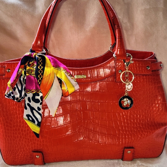 Kate Spade Elegant Orange/Red Crocodile-Embossed Handbag - Picture 1 of 9